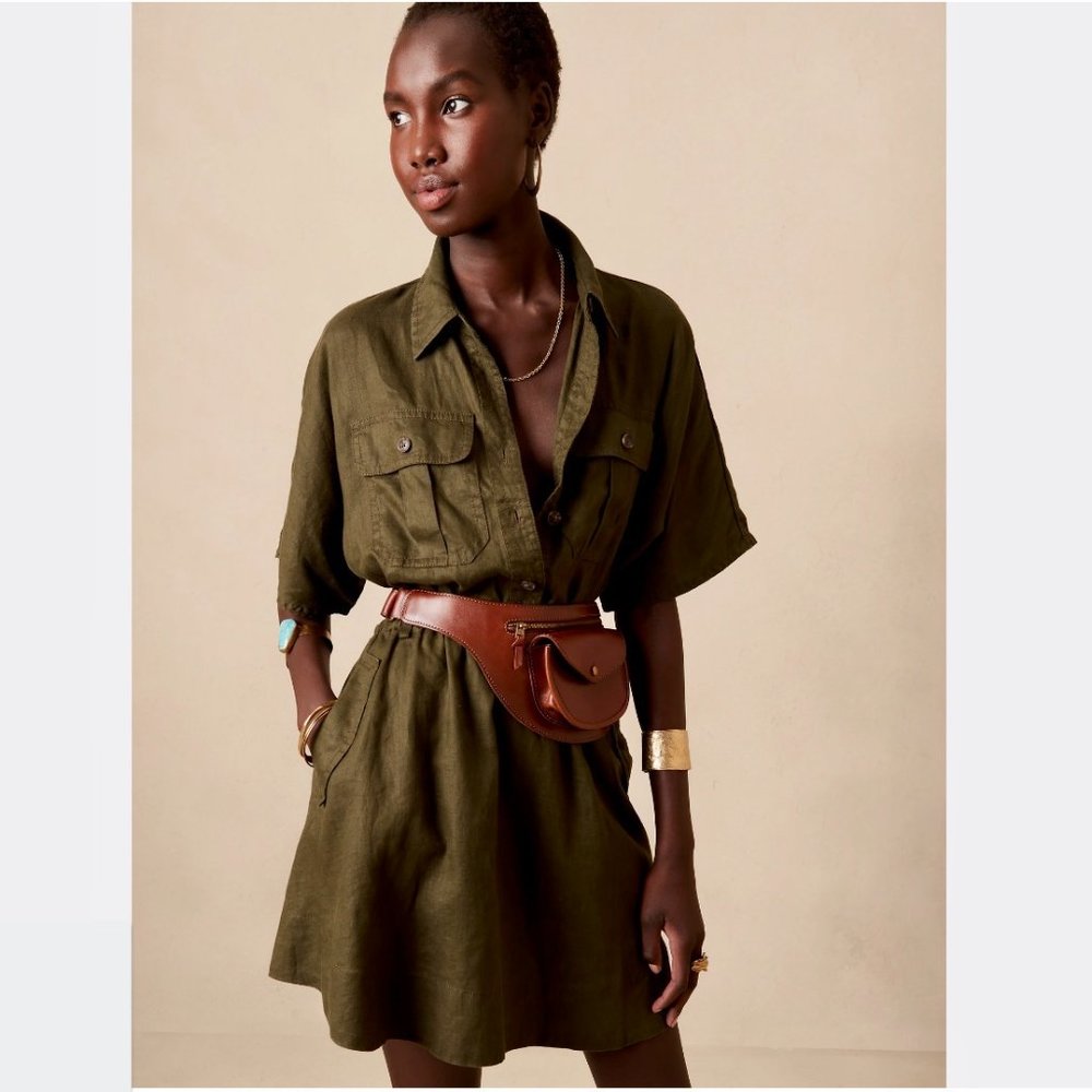 NWT Banana Republic Linen Utility Safari Shirt Dress Tan size Medium TALL - Picture 5 of 16